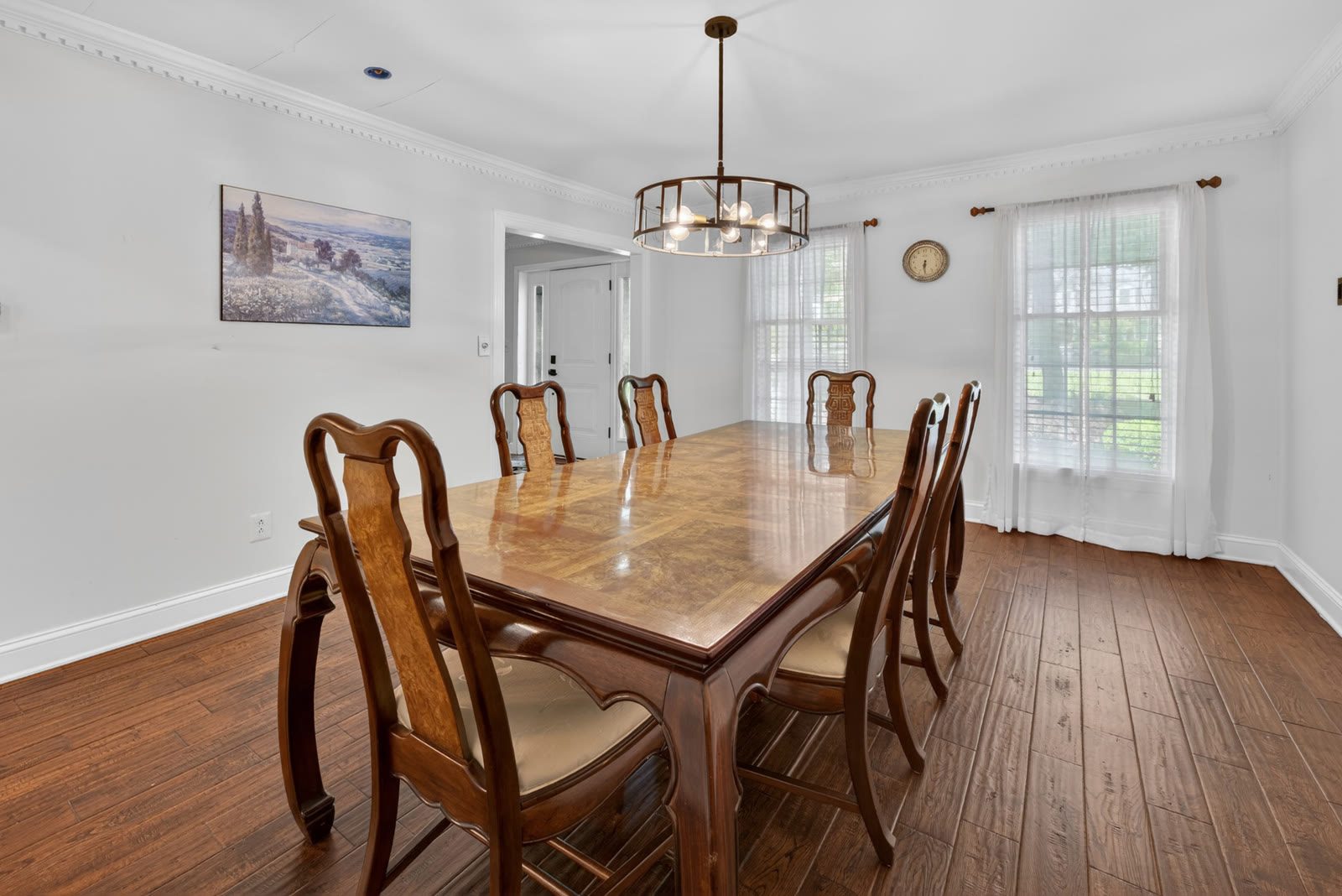 Formal dining room with a table that seats the whole house