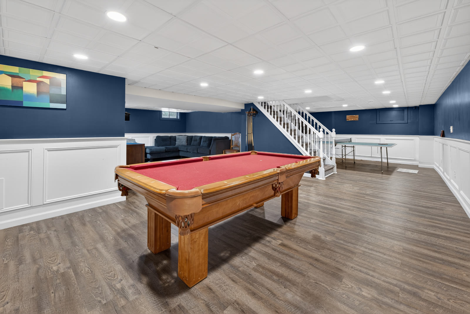 Downstairs rec room with pool and ping-pong tables